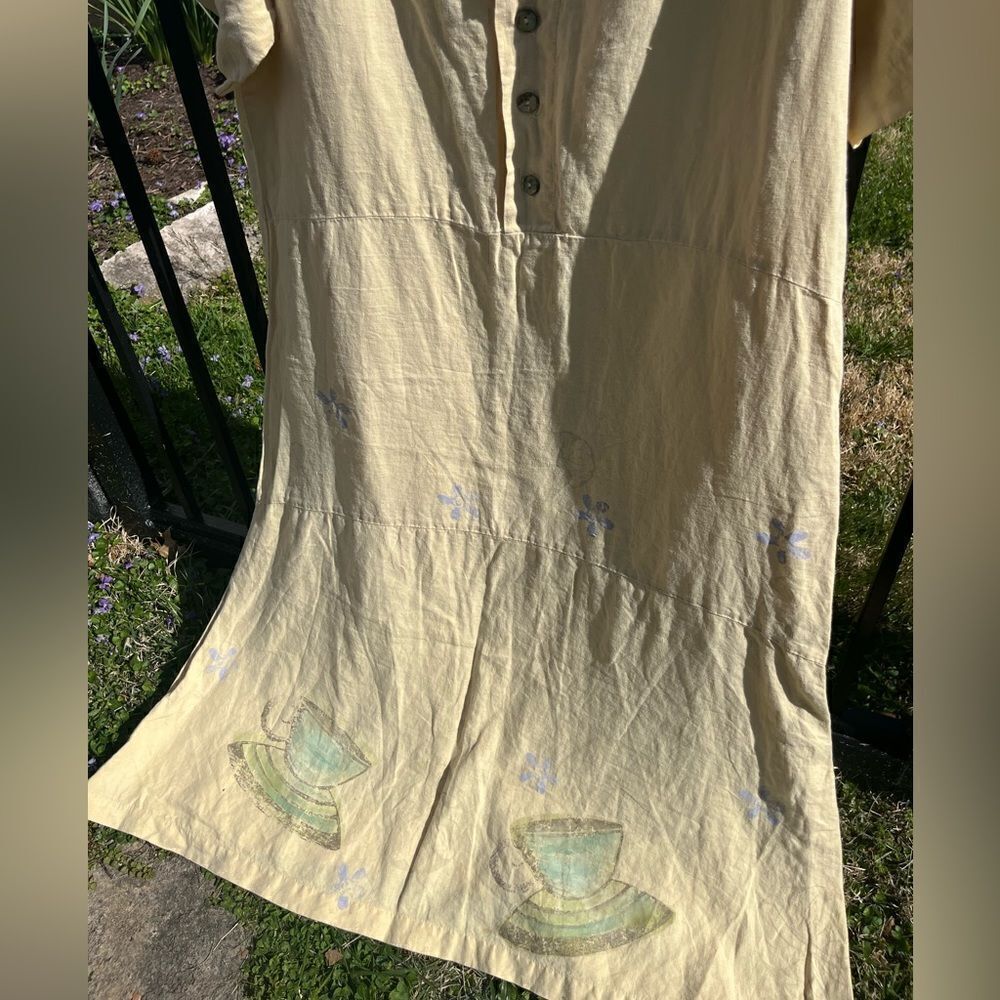 Blue Fish Hand Painted Linen Dress - Picture 4 of 14